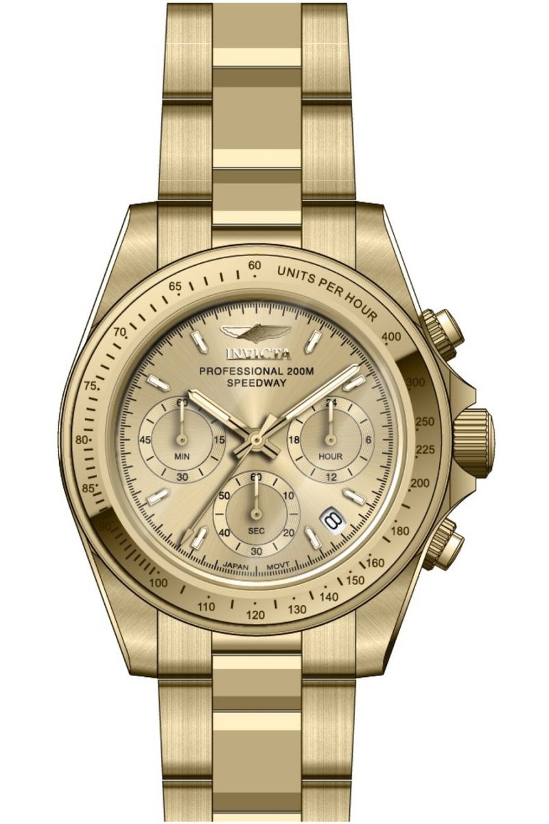 Invicta Speedway 49909 Heren Horloge - Waterdicht - Analoog - Quartz Uurwerk - Roestvrij Staal met gouden Wijzerplaat - 39mm
