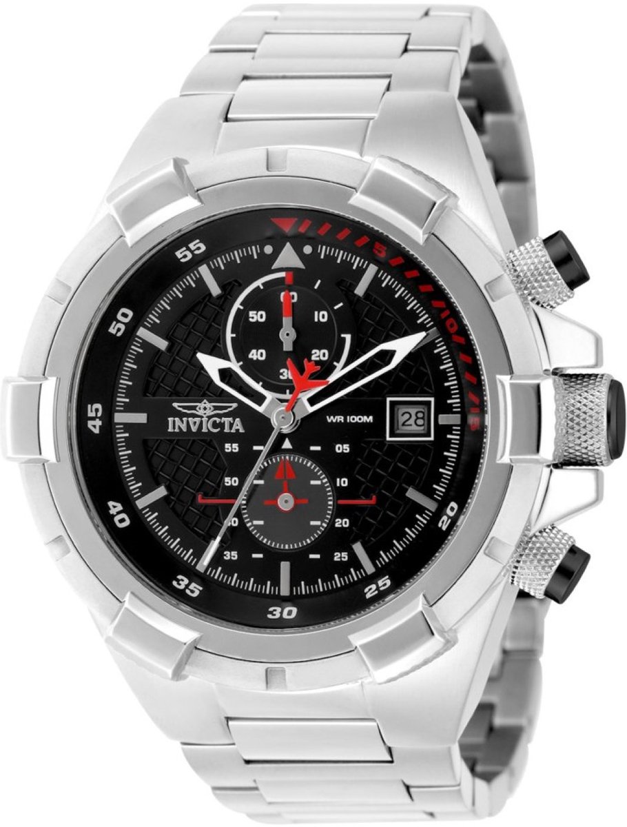 Invicta Aviator 49251 Heren Horloge - Waterdicht - Analoog - Quartz Uurwerk - Roestvrij Staal met zwarte Wijzerplaat - 50mm