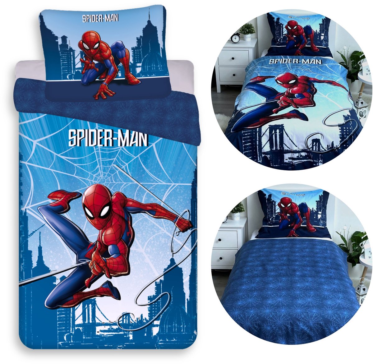 MARVEL Spider-Man Navyblauw DUBBELZIJDIG, katoenen kinderbeddengoed met ritssluiting, 100% KATOEN 140x200+70x90cm OEKO-TEX