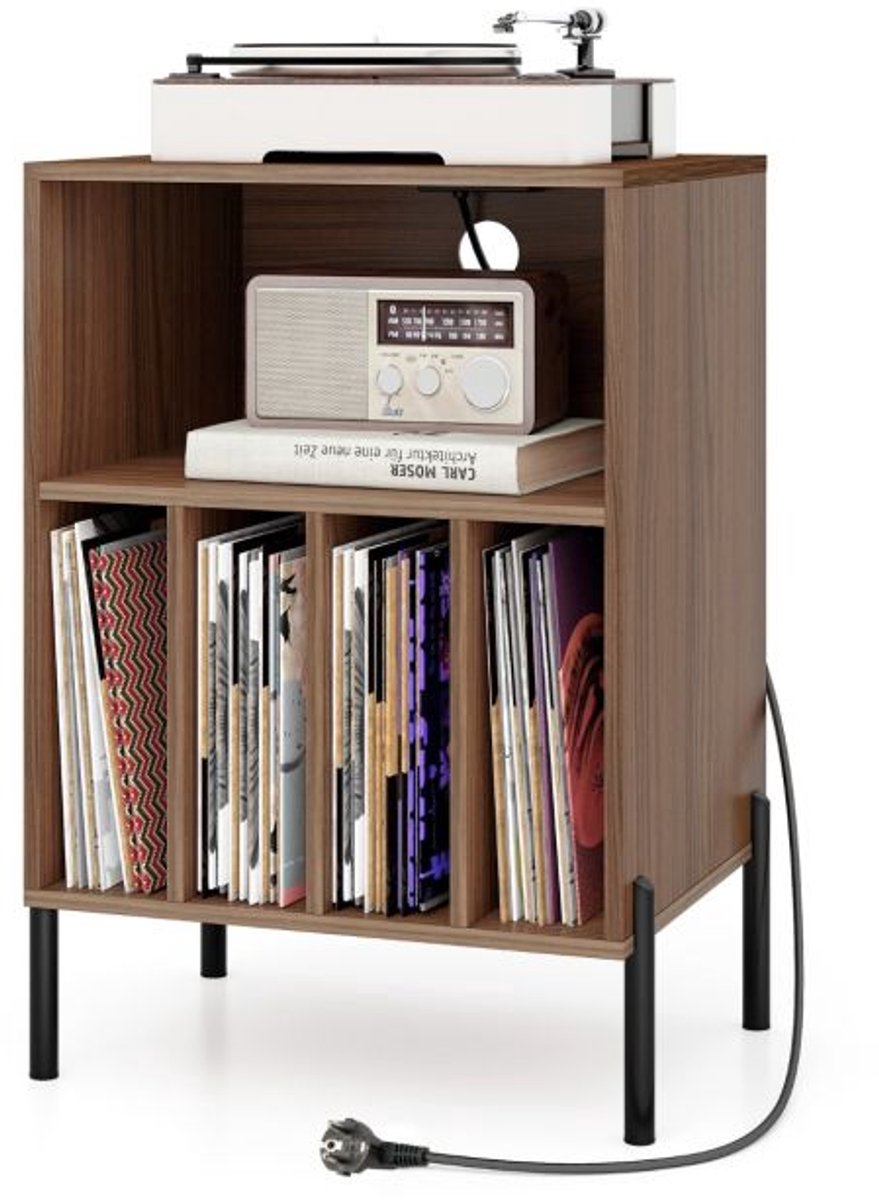 Platenspeler Meubel - LP-kast - Platenspelerkast - Draaitafelstandaard - Platenspelerstandaard - Vintage Displayplank - Walnoot