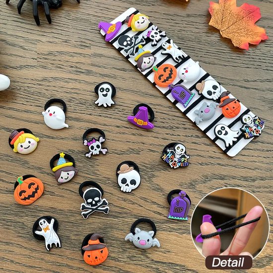 DW4Trading Halloween Haarelastiekjes Set van 14 Stuks - Pompoen Vleermuis Heks
