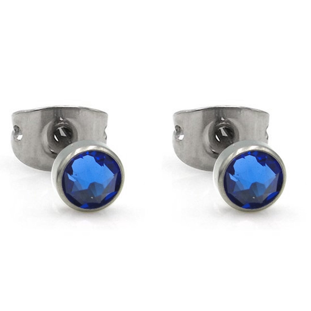 Oorknopjes unisex - blauw - Titanium - G23 - 4mm - rond - kristal steentje
