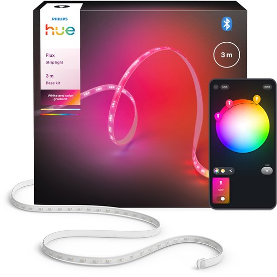 Philips Hue Flux LED strip 3 m, Chromasync™ - technologie. Gekleurd en helder, natuurlijk wit licht - 1200 lumen