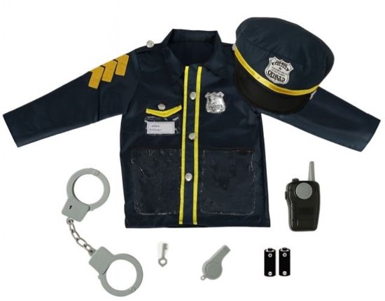 Goodz4All Verkleedkleding Carnavalskleding Politie Kostuum Kind Politieagent Agent met Batterij 3-8 jaar