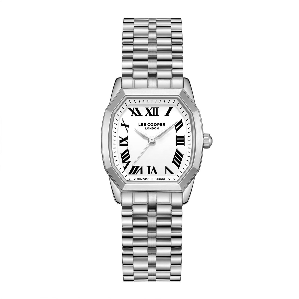 Lee Cooper LC08201.330 - Horloge - Polshorloge - Analoog - Dames - Vrouwen - Stalen band - Metaal - Achthoek - Strepen - Romeinse cijfers - Zilverkleurig - Wit - Zwart