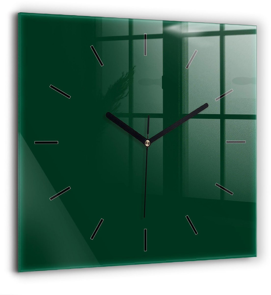 Wallfluent Wandklok - Groente Vierkante Glazen Wandklok - 60 cm x 60 cm - Groente Wandklok - Zwarte Handen - Wandklok Zonder Cijfers - Wandklok voor in de Keuken - Vierkante Glas Klok - Scandinavisch Wandklok - Vierkante Glazen Klok