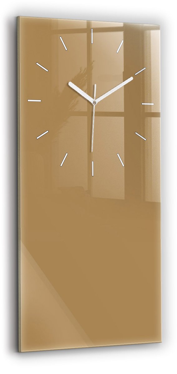 Wallfluent Wandklok - Beige Rechthoekige Glas Klok - 30 cm x 60 cm - Beige Wandklok - Witte Handen - Wandklok Zonder Cijfers - Wandklok voor in de Keuken - Rechthoekige Glazen Wandklok - Scandinavisch Wandklok - Glazen Klok Rechthoekige