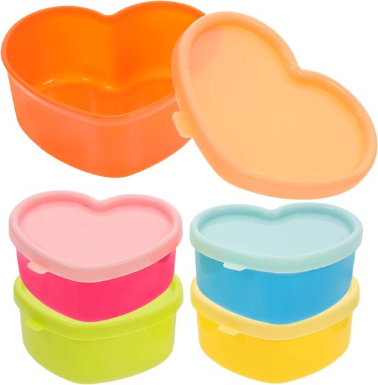 5 Stuks Mini Vershoudbakjes - Mini Sausdoosjes - Hartvormig - Saladedressing Containers - Kruidenpotjes - Lekvrije Siliconen Deksels - Geschikt Voor Het Bewaren Van Mosterd, Azijn, Olie, Hete Saus - Geschikt Voor Thuis, Op Kantoor En Op Een Picknick