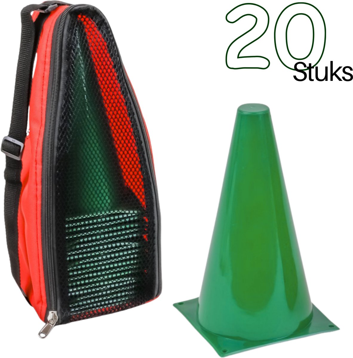 Groene Pionnen 20 stuks - 23 cm Sport pionnen - Pylonen in Tas