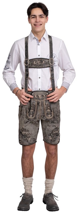 Oktoberfest Lederhose Deluxe Leather Short - Grijs Antique - Taille 50