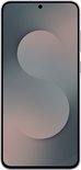 Zwarte smartphone met zilveren rand en een minimalistische display.
