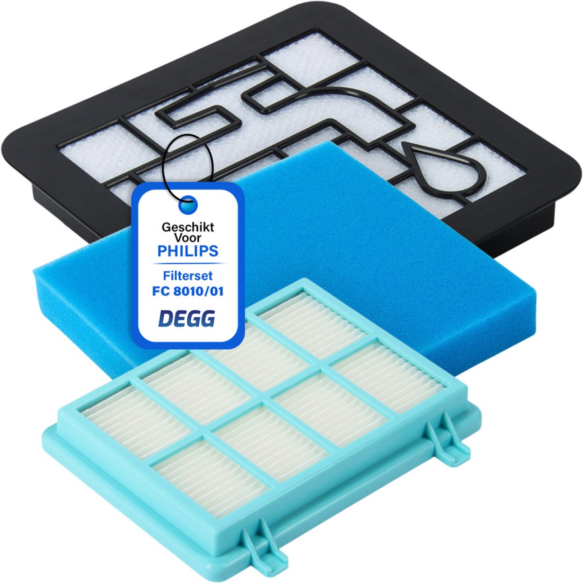 DEGG® - Filterset Geschikt voor Philips PowerPro Compact, Active & City Series - Vervangt FC8010/01 - 3-in-1 Kit