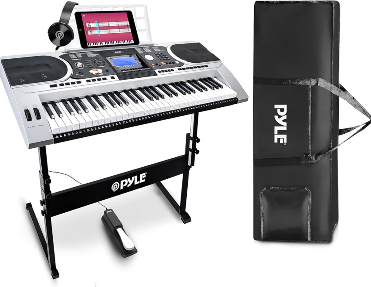 Pyle Elektrische Keyboard - Elektronisch Digitale Piano- 61 Toetsen Keyboard - Sustainpedaal, Hoofdtelefoon, Tas & Standaard
