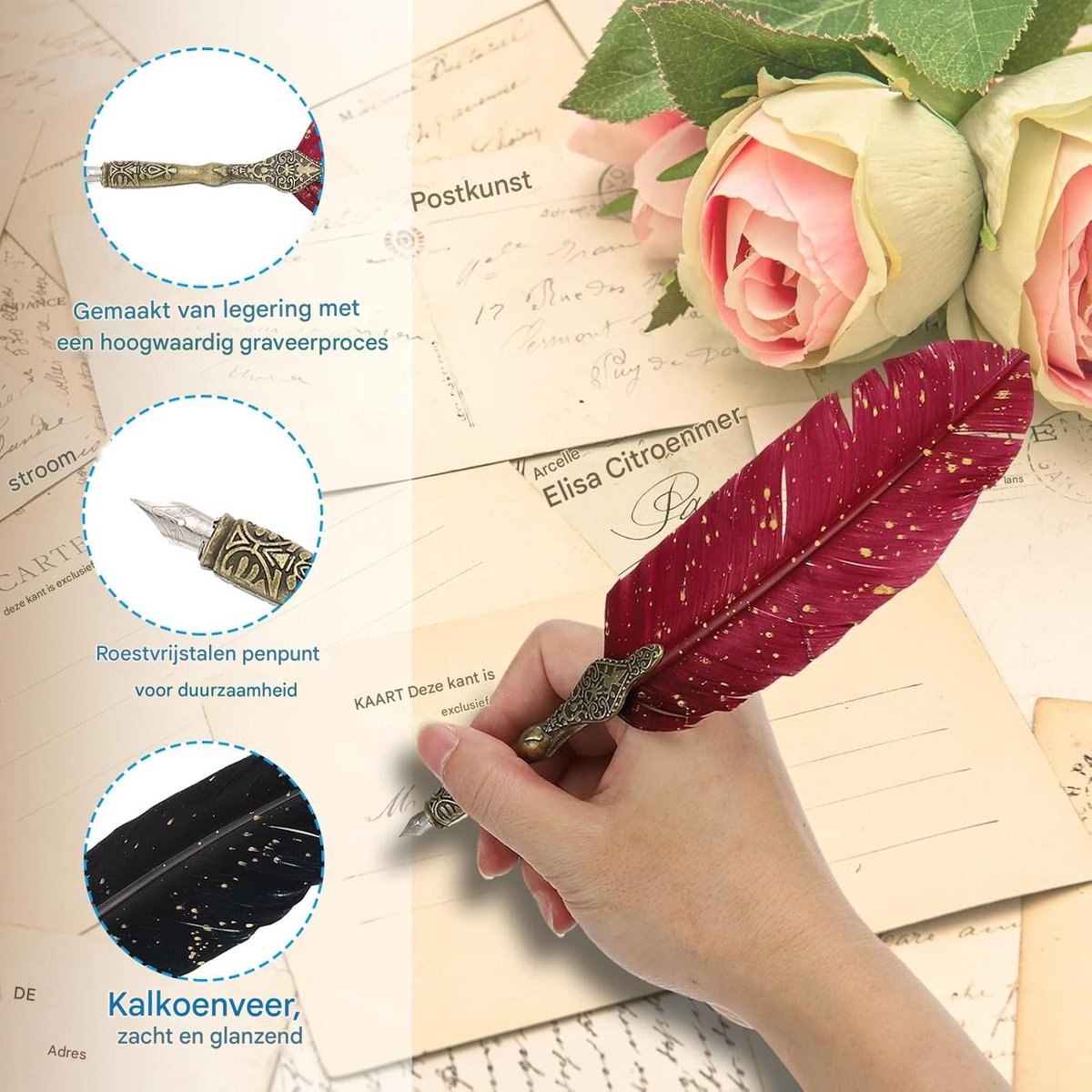 Gsedaox-Kalligrafie Pennen Set-Veer Pen- Schrijfveer- Kroontjespen voor beginners-Zwart -5 Stuks — afbeelding 2