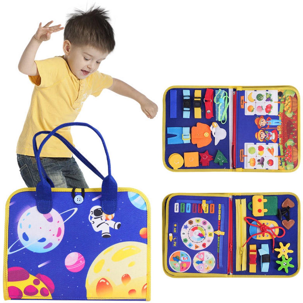 Kiddel Busy Board Ruimte – Montessori speelgoed vanaf 2 jaar – Educatief activiteitenboek met astronauten & planeten – Speelgoed voor jongens en meisjes
