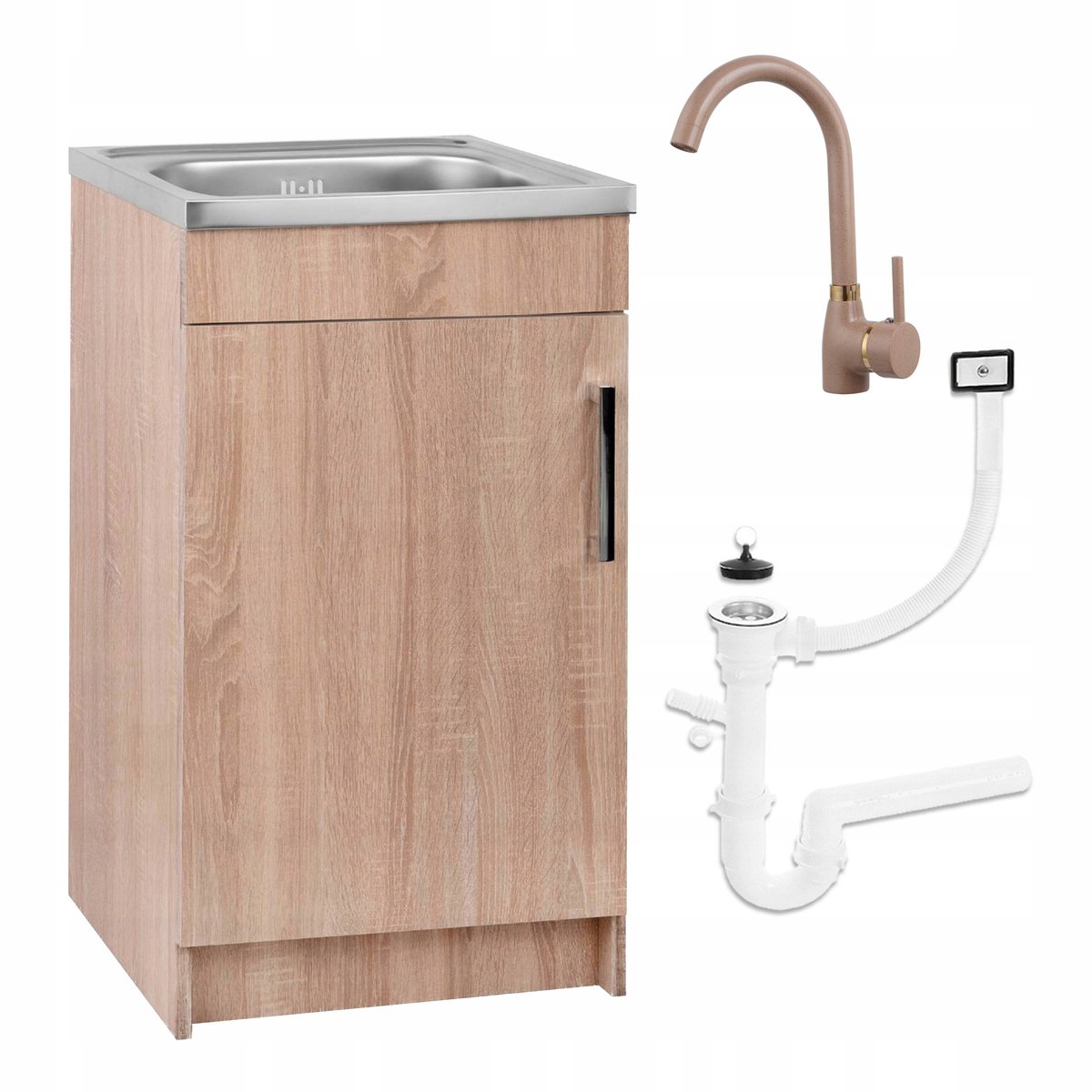 STAMAR - Keukenkast 50cm - Spoelbak - Hoge Kraan - Eik Sonoma
