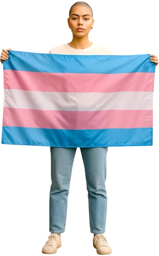 Drapeau transgenre – 85 x 145 cm – Drapeau inclusif de la Pride trans – Usage intérieur et extérieur