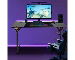 Bureau de jeu 140x60x75cm - Bureau de Gaming avec tapis de souris de Gaming (72x56cm) - Bureau de Gaming - Zwart - Table d'ordinateur avec porte-casque, porte-gobelet et tunnel de câbles - Table de Gaming en forme de Z - Ergonomique