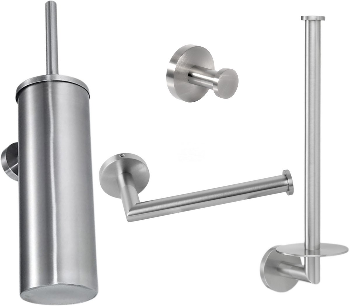 Toiletaccessoireset RVS 4-delig - Toiletborstelhouder - Toiletrolhouder - Reserverolhouder - Handdoekhaak
