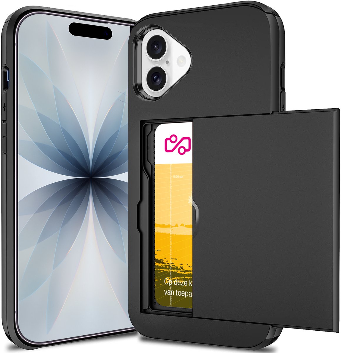 Hoesje met Pasjeshouder geschikt voor iPhone 17 - Back Cover SlideCase Zwart