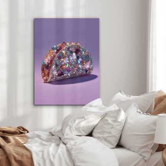 Aluminium schilderij 60x80 cm - Wanddecoratie metaal - Edelstenen - Glitters - Paars - Kleurrijk - Metalen muurdecoratie woonkamer - Decoratie industrieel - Foto op dibond - Industriële accessoires slaapkamer