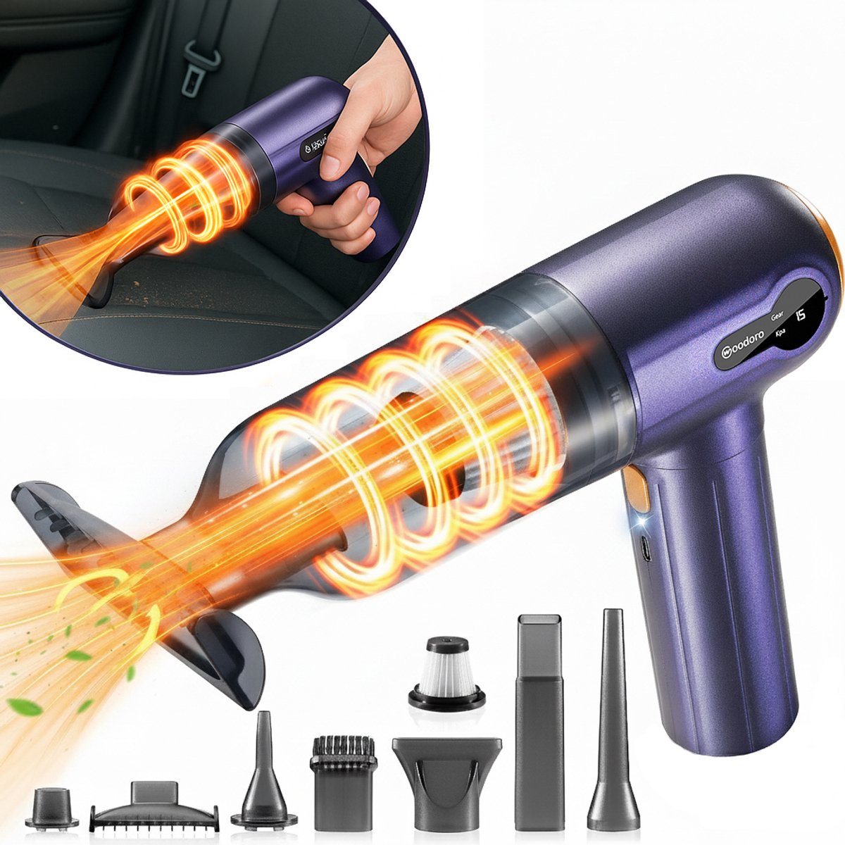 Woodoro Auto Stofzuiger Snoerloos Paars met HEPA Filter - Auto - €39,95