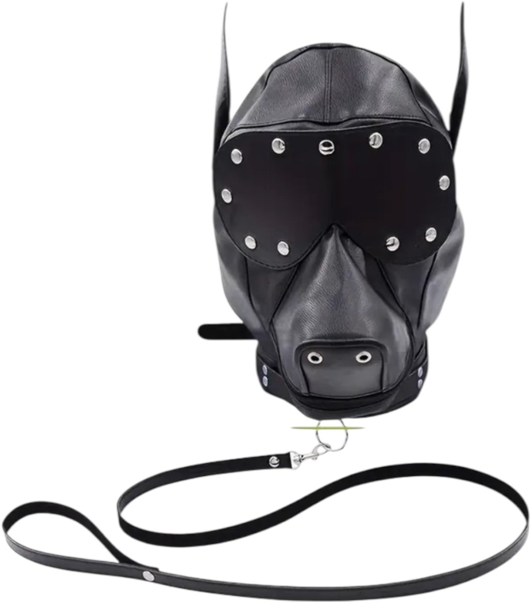 Hondenmasker met Riem – Zwart Lederen Puppy Play Masker – Verstelbaar – Uniseks – BDSM & Cosplay Gear – Kinky Pleasure®