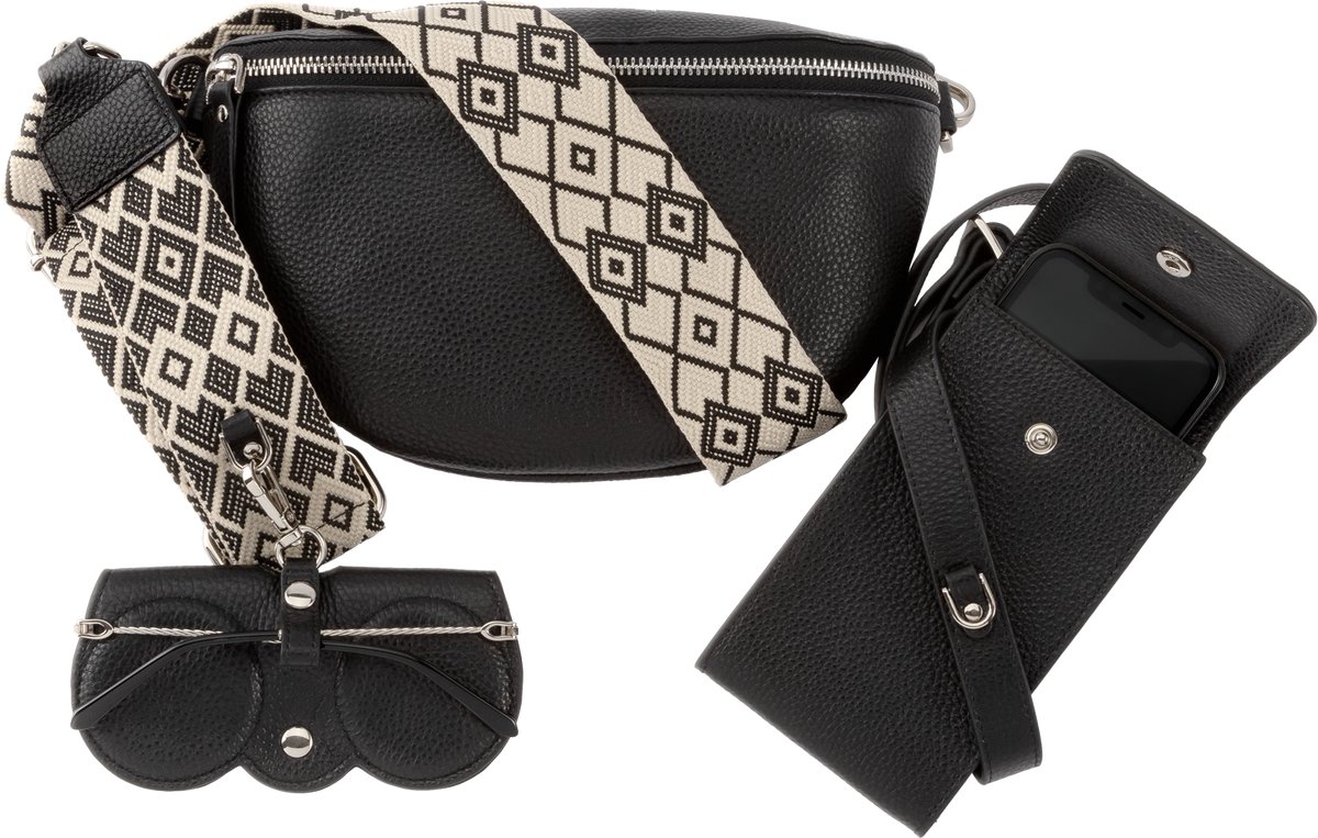 Jackie L Cross body bag & Accessoires, Leer, Zwart