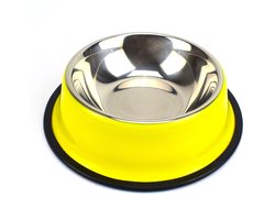 Hondenbak van roestvrij staal - Antislip en lekvrij ontwerp voor voer en water (geel, 580 ml)