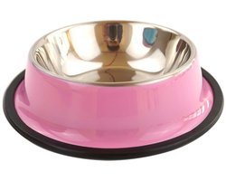 Hondenbak van roestvrij staal - Antislip en lekvrij ontwerp voor voer en water (roze, 580 ml)