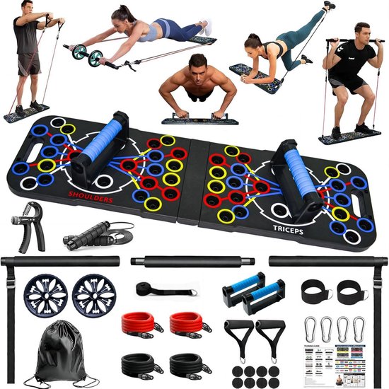 Appareil Musculation Planche De Pompes 12-en-1 Pliable Avec Bandes Résistance - Pour Musculation Poitrine, Dos, Épaules Push Up Board