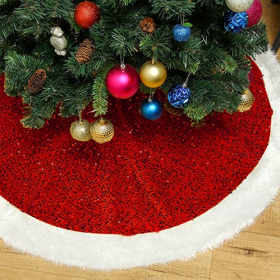 Kerstboomrok - 122 cm - 48 inch - kerstboomkleed - Kerstboomrok Ronde kerstboommat - voor binnen en buiten - Duurzame Pailletten Kerstboom Rok - Luxe Afwerking-Een Feestelijke Toevoeging aan Je Kerstdecoratie - extra zacht pluche kerstboom kleed