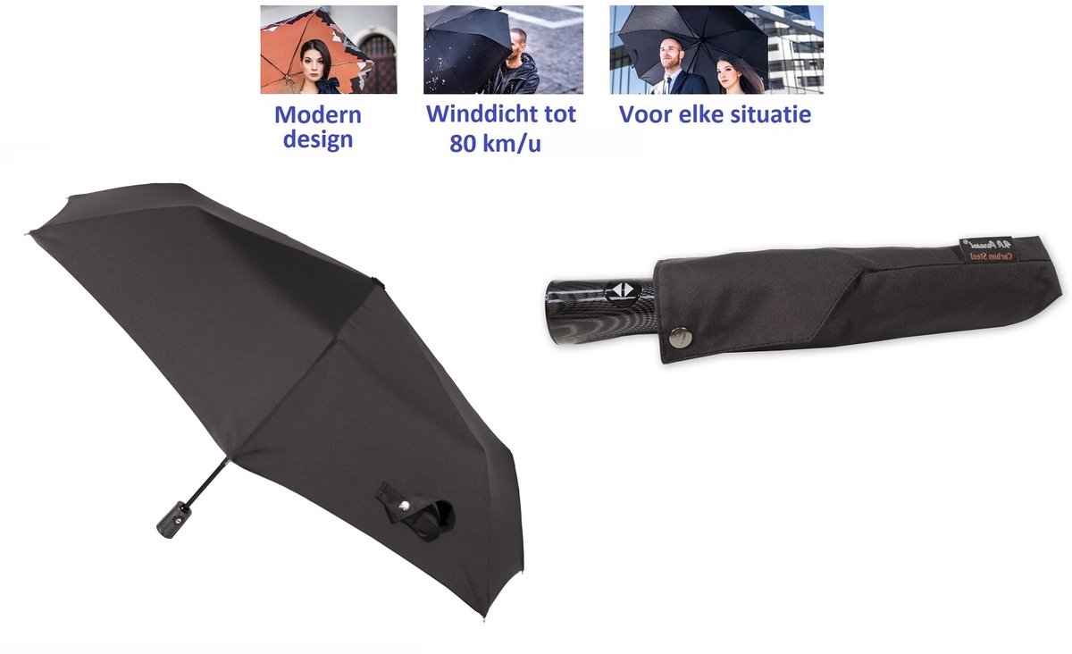 Paraplu voor heren - Paraplu voor mannen - Herenparasol. Automatische open en te sluiten paraplu. Stormparaplu - Winddicht tot 80 km/u. Carbon Steel. Lichtgewicht en Duurzaam - Ø 100 cm. Reisparaplu / Waterdicht / Modern design / Hoge kwaliteit.