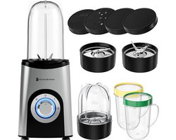 KitchenBrothers Smoothie Blender - 2-in-1 - Blender to Go - 4 Bekers - Smoothie Maker To Go - Mini Blender - Zilver