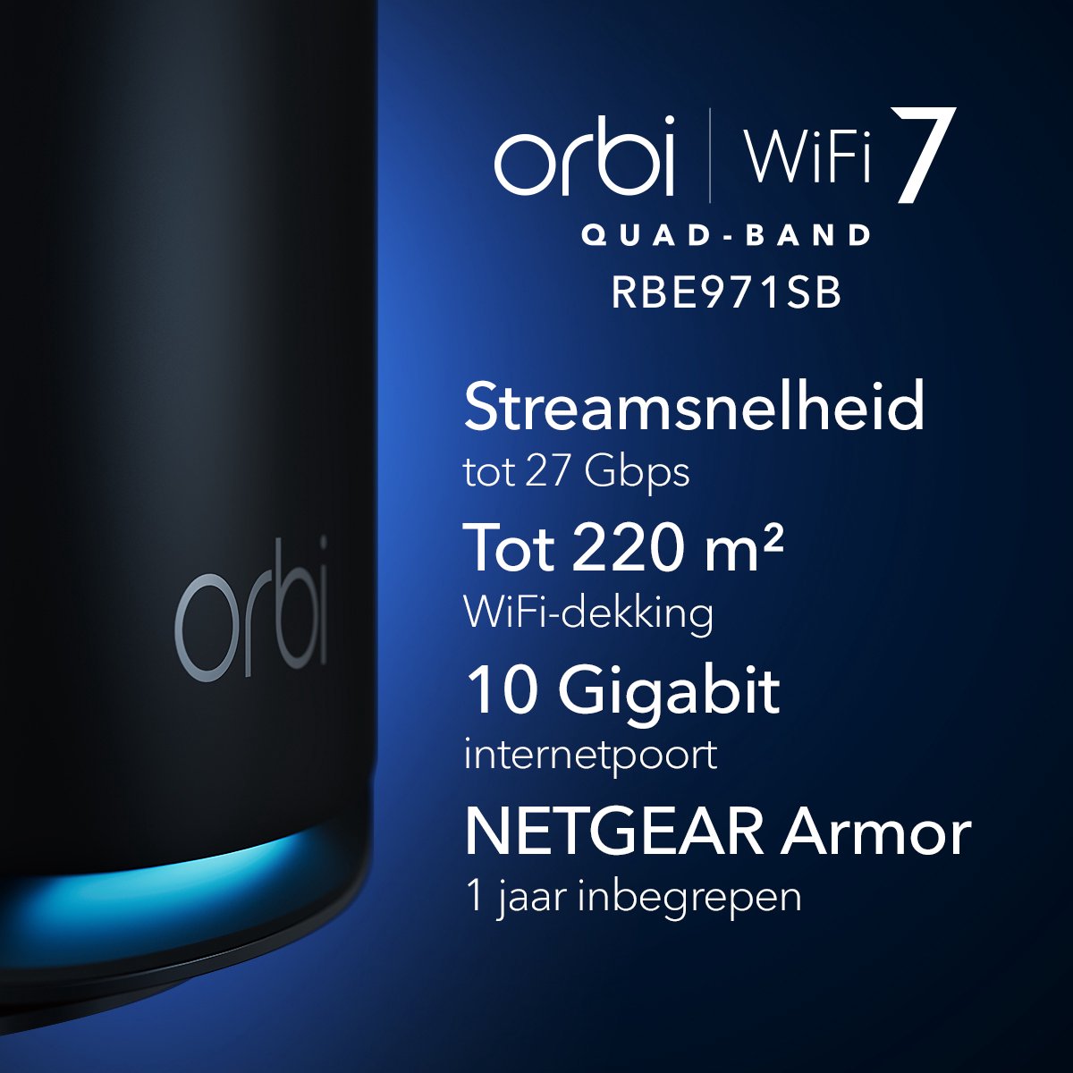 NETGEAR Orbi RBE971SB - Mesh WiFi - WiFi Versterker - WiFi 7 - 27000 Mbps - Quad-Band - Router - Zwart – foto 2