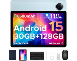DOOGEE Tab A9 Pro+ Android 15-tablet met toetsenbord 11-inch scherm + 90 Hz verversingssnelheid 6 GB RAM + 128 GB opslagruimte 8580 mAh-batterij Octa-Core T7200-processor 13 MP-camera,Blauw