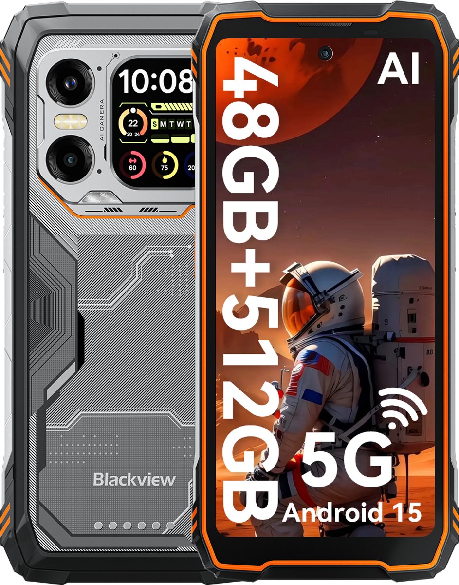 Blackview XPLORE 1 - Robuuste Smartphone - 5G - 48GB RAM - 512GB ROM - 20000mAh - 6.78 inch - Robuuste Telefoon - Nachtzicht - Android 15 - NFC - GPS - Oranje