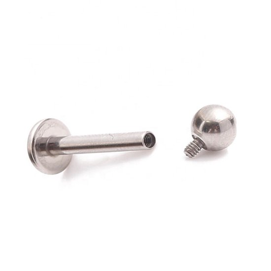 Labret en titane 1 mm - Barre de 6 mm - Boule de 2 mm - Menacé intérieurement - Argent - Piercing - Piercing labret - Barre de piercing nez - Piercing tragus - Argent - Piercing oreille