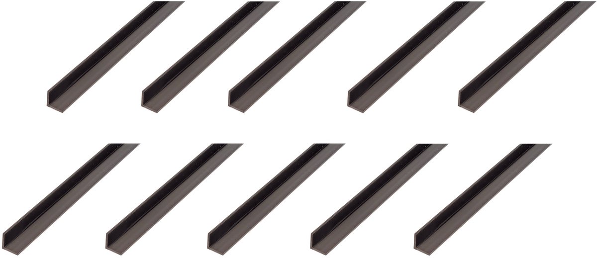 Alberts 10 x hoekprofiel, PVC, zwart, 10 x 10 x 1 mm, lengte 1 m