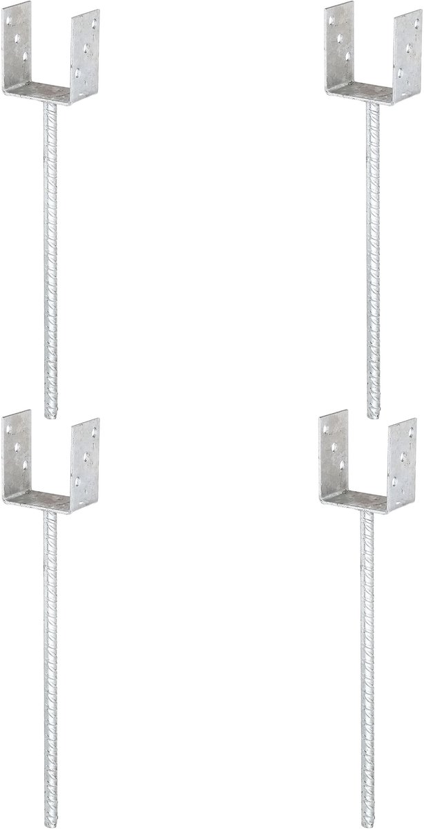 Alberts 4 x U-paaldrager, Riffelstahl-betonanker, 91x91 mm, betonanker 400 mm, thermisch verzinkt, voor inbetonneren