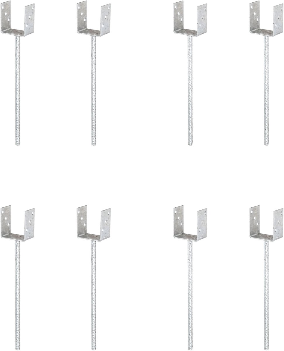 Alberts 8 x U-paaldrager, Riffelstahl-betonanker, 91x91 mm, betonanker 400 mm, thermisch verzinkt, voor inbetonneren