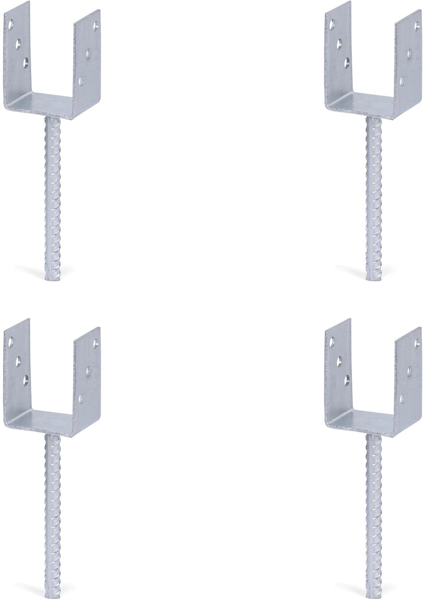 Alberts 4 x U-paaldrager mit Riffelstahl-betonanker, 81x104 mm, betonanker 200 mm, thermisch verzinkt, voor inbetonneren
