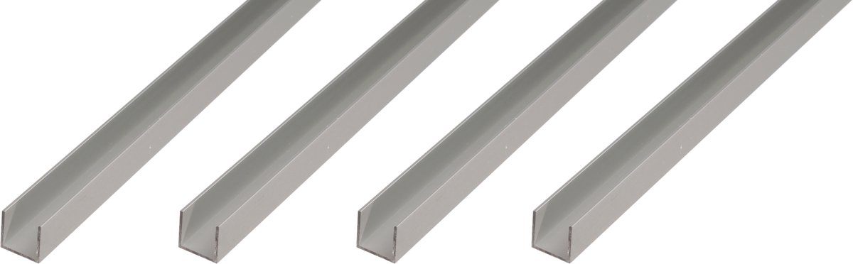Alberts 4 x U-Profil, Aluminium, 8 x 15 x 8 x 1,5 mm, lengte 1 m, zilverkleurig geanodiseerd