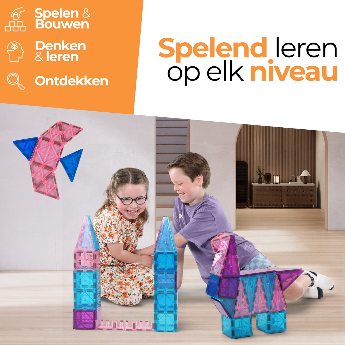 Magna Minds - Magnetic Tiles - Ice prince/princess - Magnetisch Speelgoed - 101 stuks - Constructie speelgoed - Magnetische tegels - Montessori speelgoed - Magnetic toys - Magnetische bouwstenen - Speelgoed Kinderen — afbeelding 7