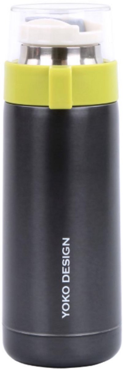 YK Design Thermomok 350 ml Zwart-Groen - RVS geïsoleerde drinkbeker 6 uur warm / 12 uur koud - Afneembare beker + pushdop, lekvrij
