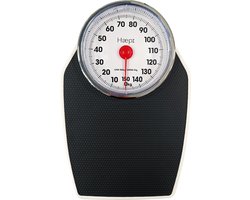 Haepi Leo - Mechanische personenweegschaal - weegschaal analoog - Groot scherm en grote cijfers - Zeer leesbaar display - Maximale capaciteit van 150 kg. De schaal is groot, 40 cm hoog en 28 cm breed.