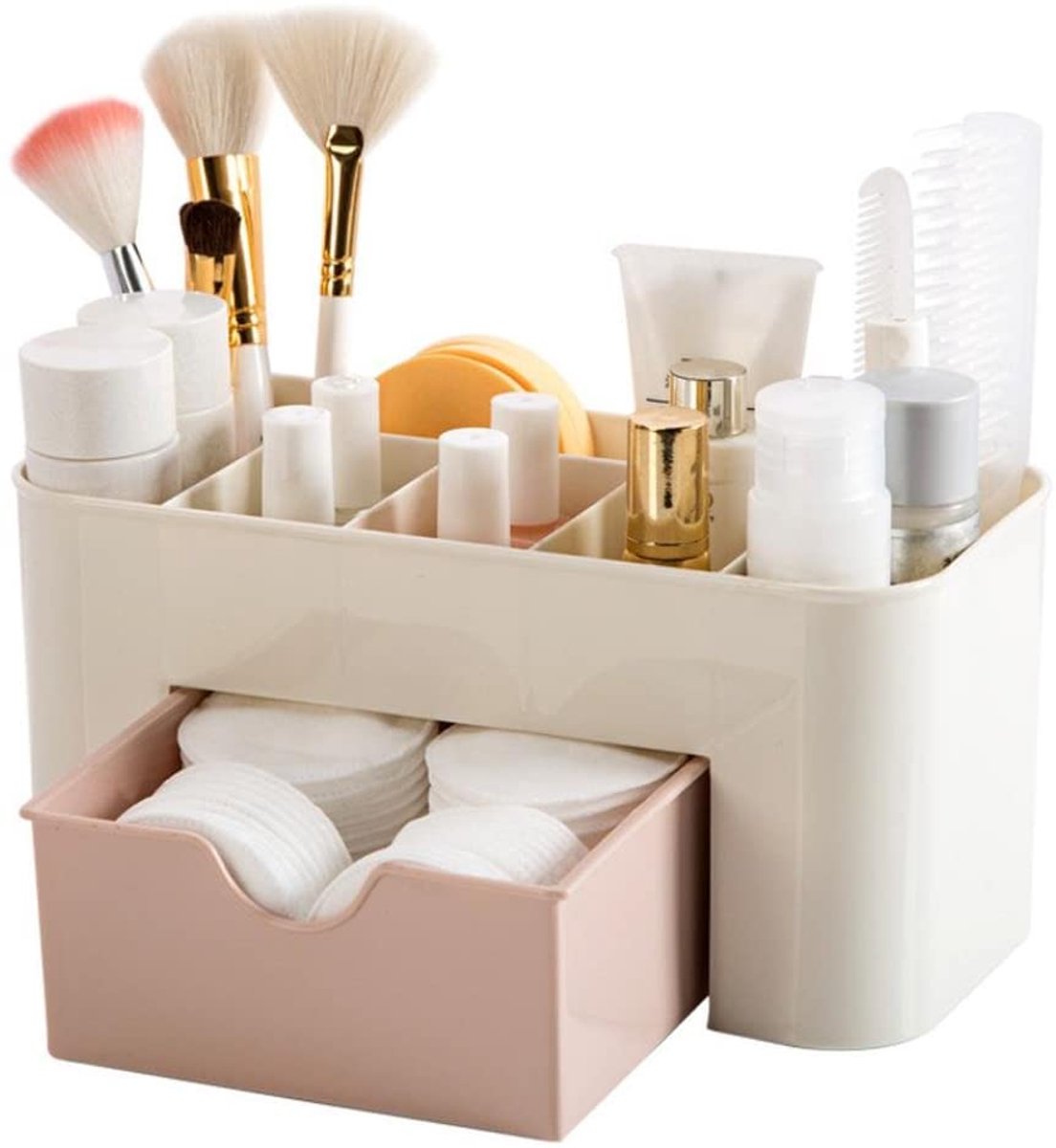 TuseRxln Make-uptas - Organizer - Draagbare cosmetische tas voor reizen en thuis - 1 - Wit/roze