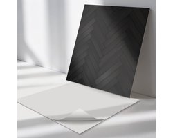 Wallfluent Vinyl Wandpaneel - Visgraat Parketpatroon PVC Muurpaneel - 50 cm x 50 cm - Zwart PVC wandpaneel - 4 stuks - Vierkant Wandbekleding Vinyl - Texturen Wandpaneel - Zelfklevende Wandbekleding - Wandpaneel Keuken en Badkamer