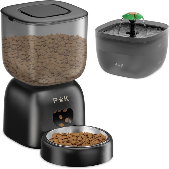 PUPPY KITTY 2-in-1 Voer & waterdispenser - Kat & Hond -Automatische Voerbak - Voerbak voor katten - Automatische Waterbak - Waterdispenser - Voeder - Eetbak - Drinkbak - Zwart - PUPPY - €45,99