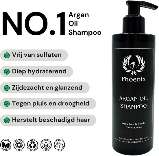Arganolie Shampoo - 250ML - Voor Droog & Beschadigd Haar - Herstellende werking - Hoge Hydratatie - Vermindert Irritatie